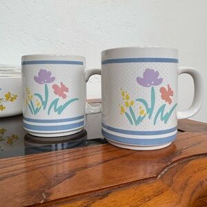 80s Floral Patterned Ceramic Mugs